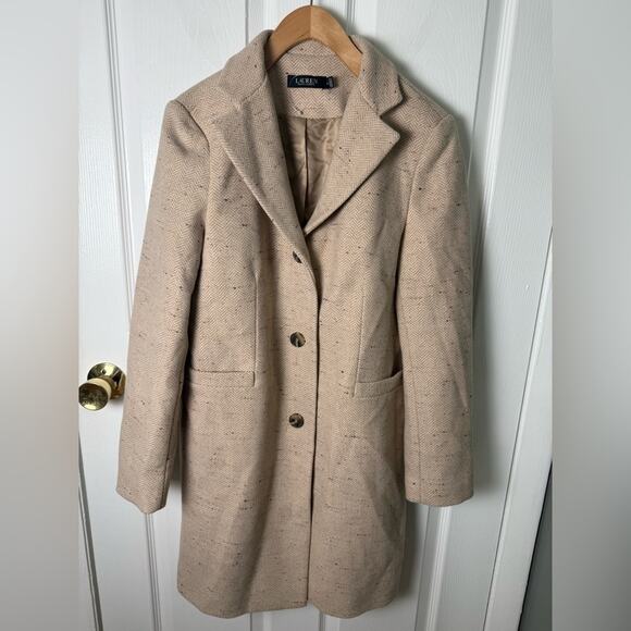 Lauren Ralph Lauren Reefer Wool Blend Coat Cream 8 - Picture 2 of 5